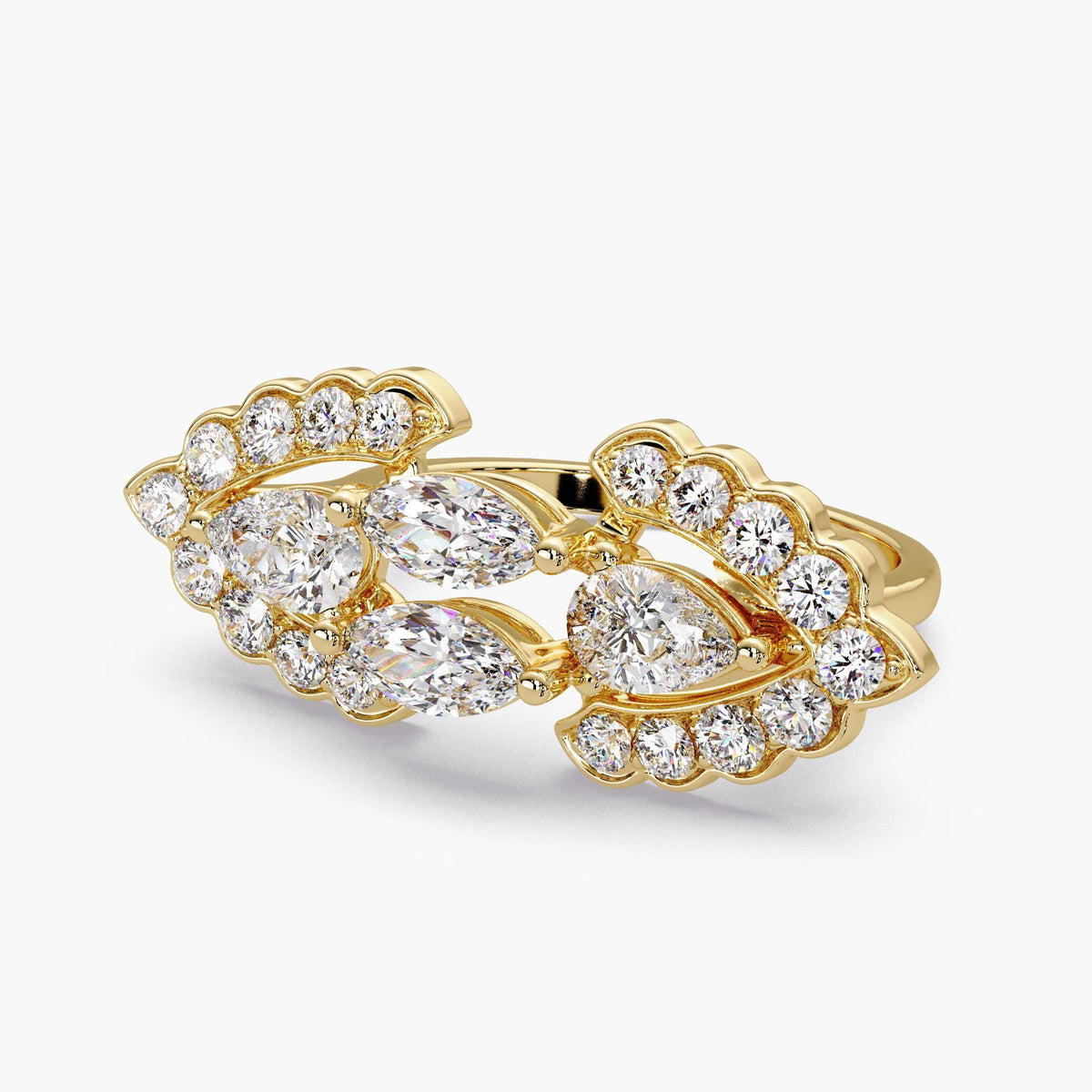 pear marquise cluster diamond ring / multi shape diamond ring / 14k gold statement ring / wide diamond ring