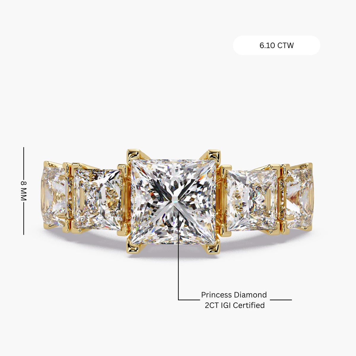 square diamond ring band / princess cut anniversary band / half eternity diamond band / bold diamond band ring