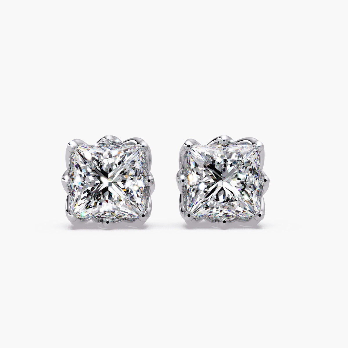 princess cut diamond studs white gold / lab grown diamond stud earrings white gold / square diamond studs white gold / 4 carat studs white gold