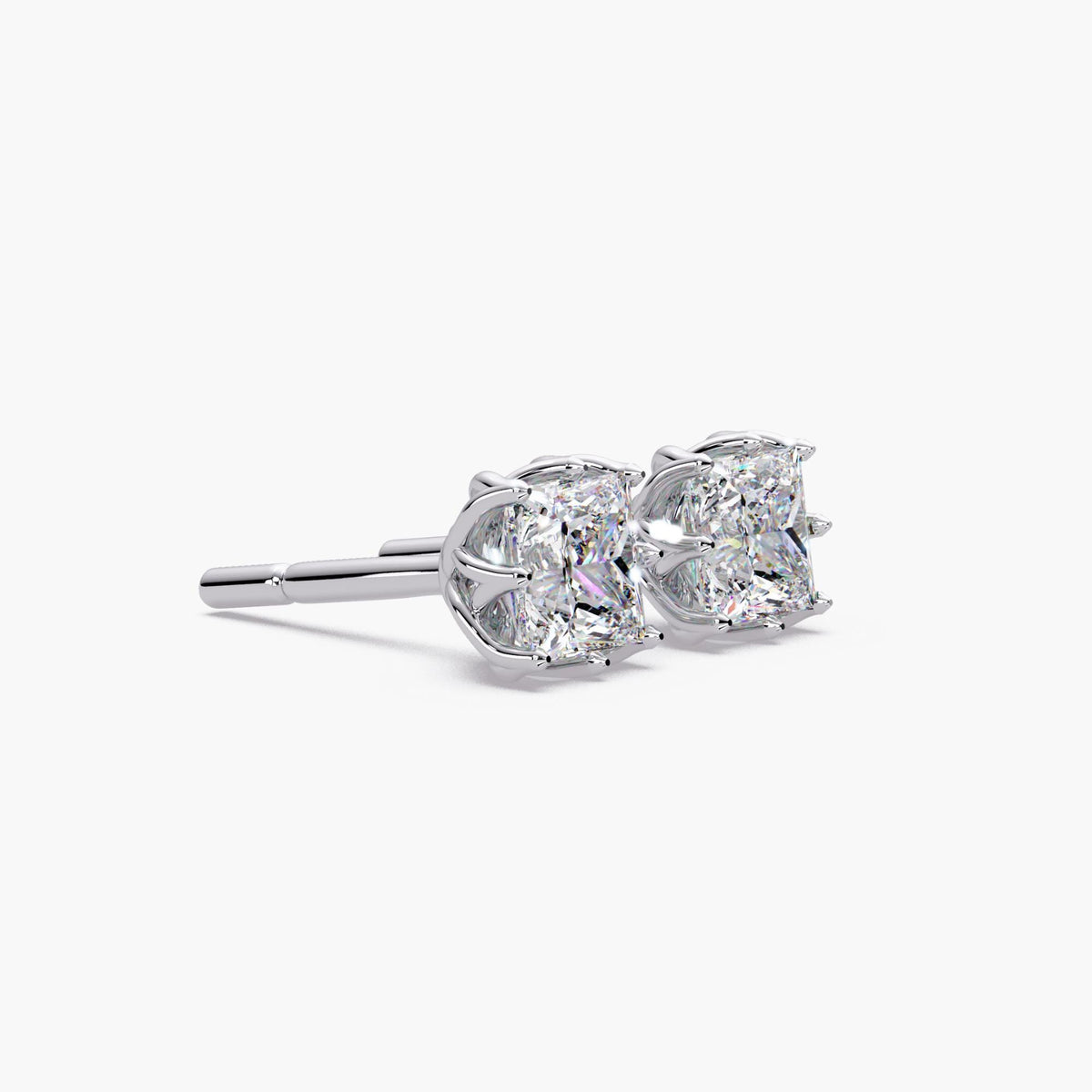princess cut diamond studs white gold / lab grown diamond stud earrings white gold / square diamond studs white gold / 4 carat studs white gold