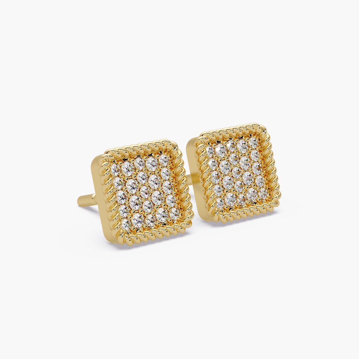 14K Gold Square Diamond Stud Earrings, Micro Pavé Cluster Diamond Studs, Natural Diamond Earrings
