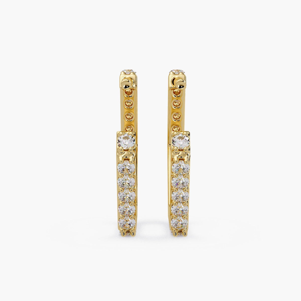 14k gold diamond hoops / medium size hoop earrings / geometric halfmoon earrings / luxury diamond hoops / stackable diamond earrings