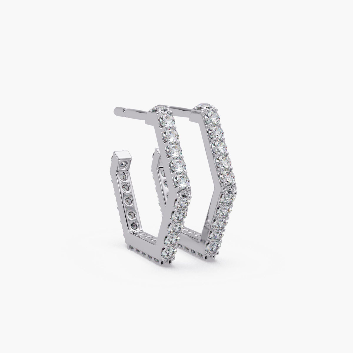 white gold hexagon hoop earrings / natural diamond pave hoops / geometric huggie earrings / skinny diamond hoops / minimalist hoop earrings
