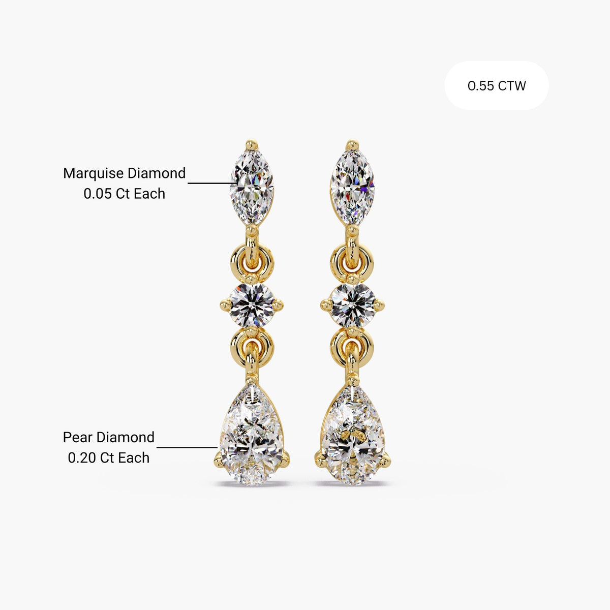 lab diamond drop earrings / 14k gold diamond drop earrings / dainty diamond drop earrings / diamond line drop earrings / mixed shape diamond earrings / marquise pear diamond earrings / vertical diamond earrings / delicate diamond drop earrings / second piercing drop earrings / bridal diamond drop earrings / everyday diamond earrings
