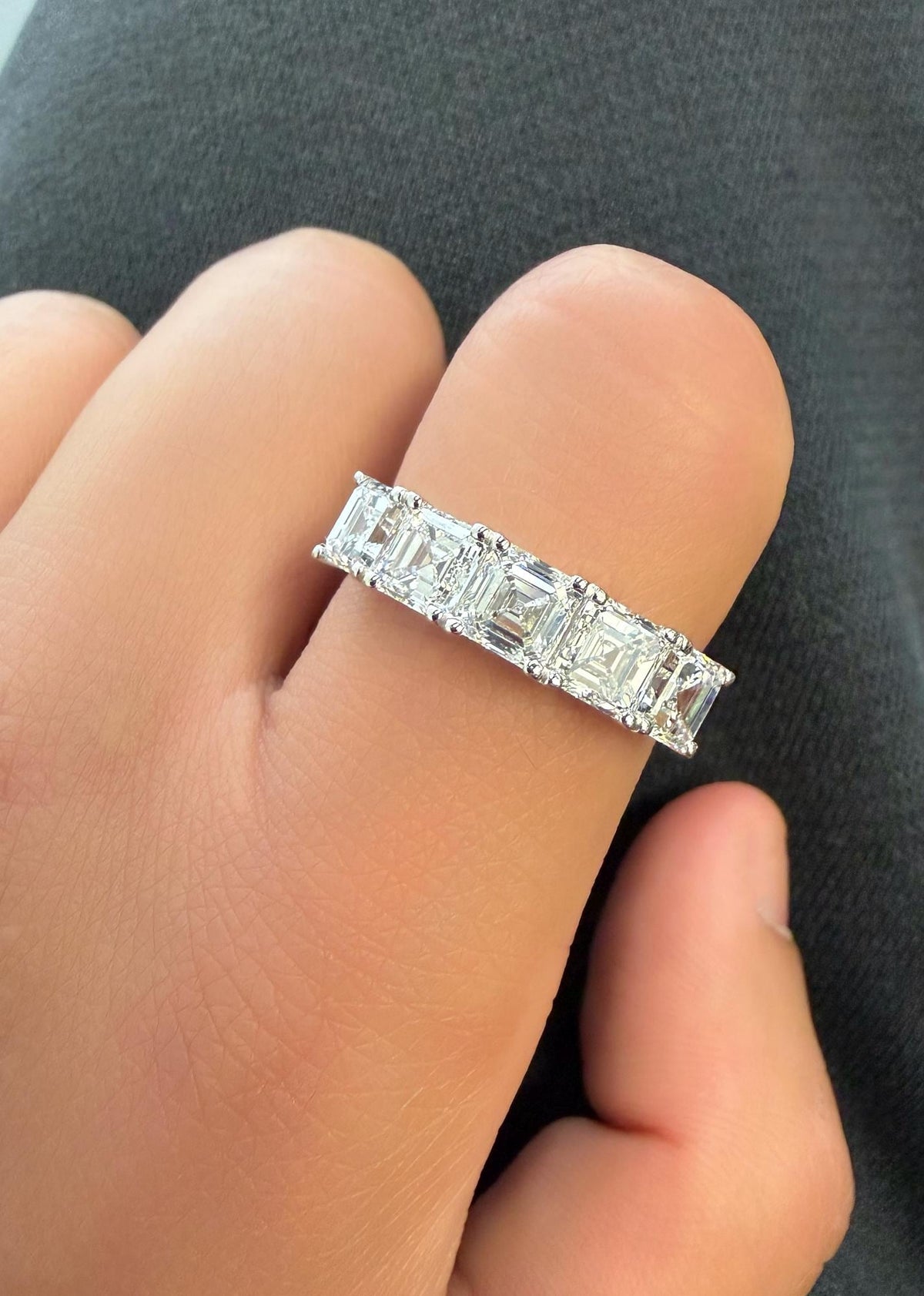 14K Gold 3.5 CTW Asscher Cut Lab Diamond 5-Stone Band