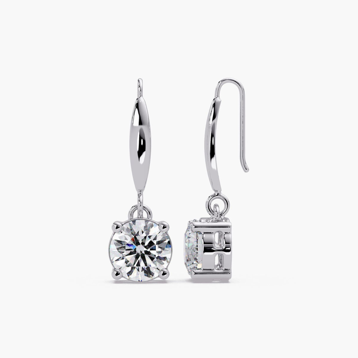 white gold diamond drop earrings / round solitaire earrings / lab grown diamond drops / french hook earrings / dangling diamond earrings