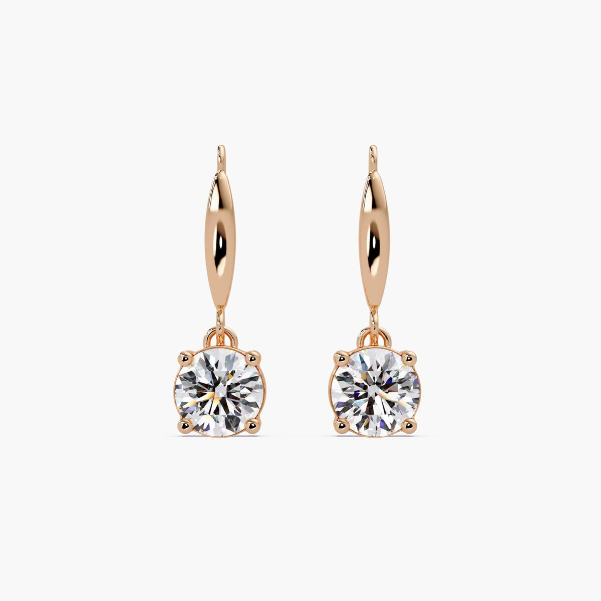 rose gold diamond hook earrings / minimalist solitaire earrings / round diamond drop earrings / 14k gold diamond earrings / everyday diamond drops