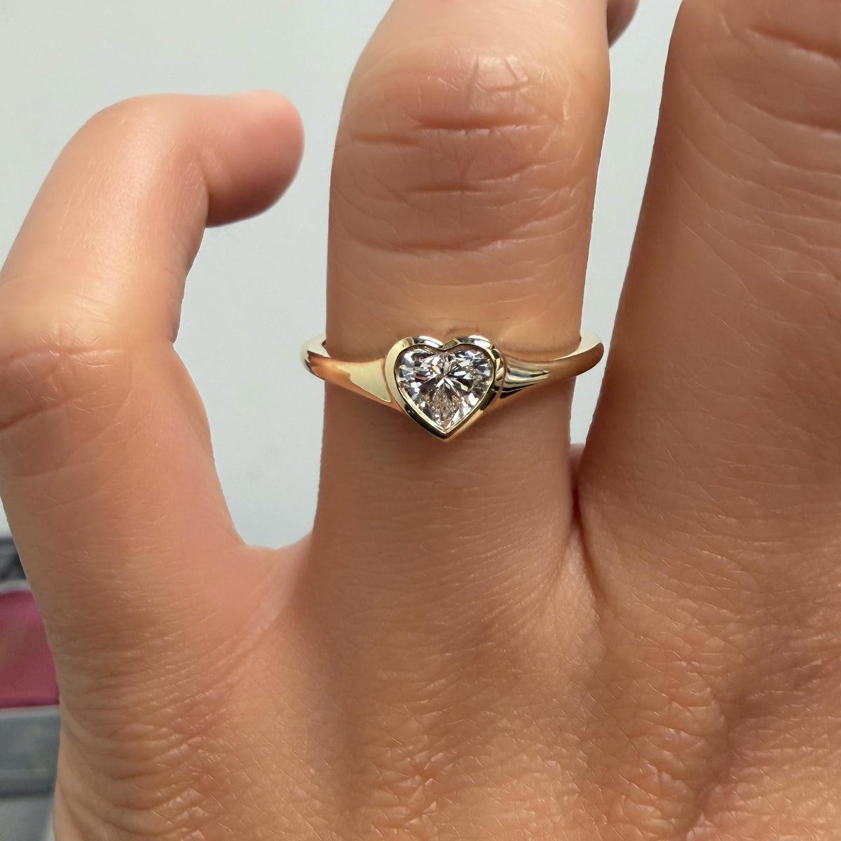 0.50CT Heart Lab Diamond Bezel Pinky Ring, 14k Gold Heart Signet Ring