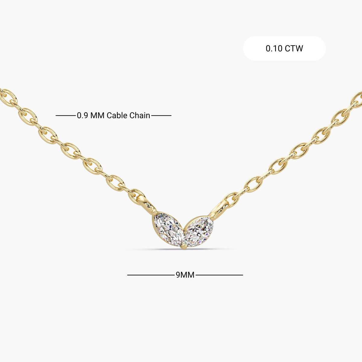 14K Gold Marquise Diamond Necklace, 0.10 CTW Natural Diamond 2 Stone Necklace