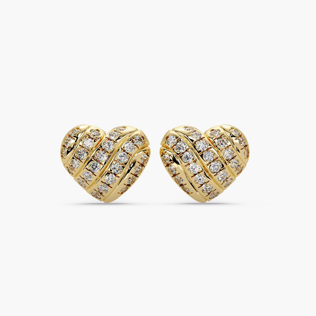 14K yellow gold diamond heart earrings / pave diamond heart studs / 14k gold heart earrings / tiny diamond heart studs / natural diamond earrings