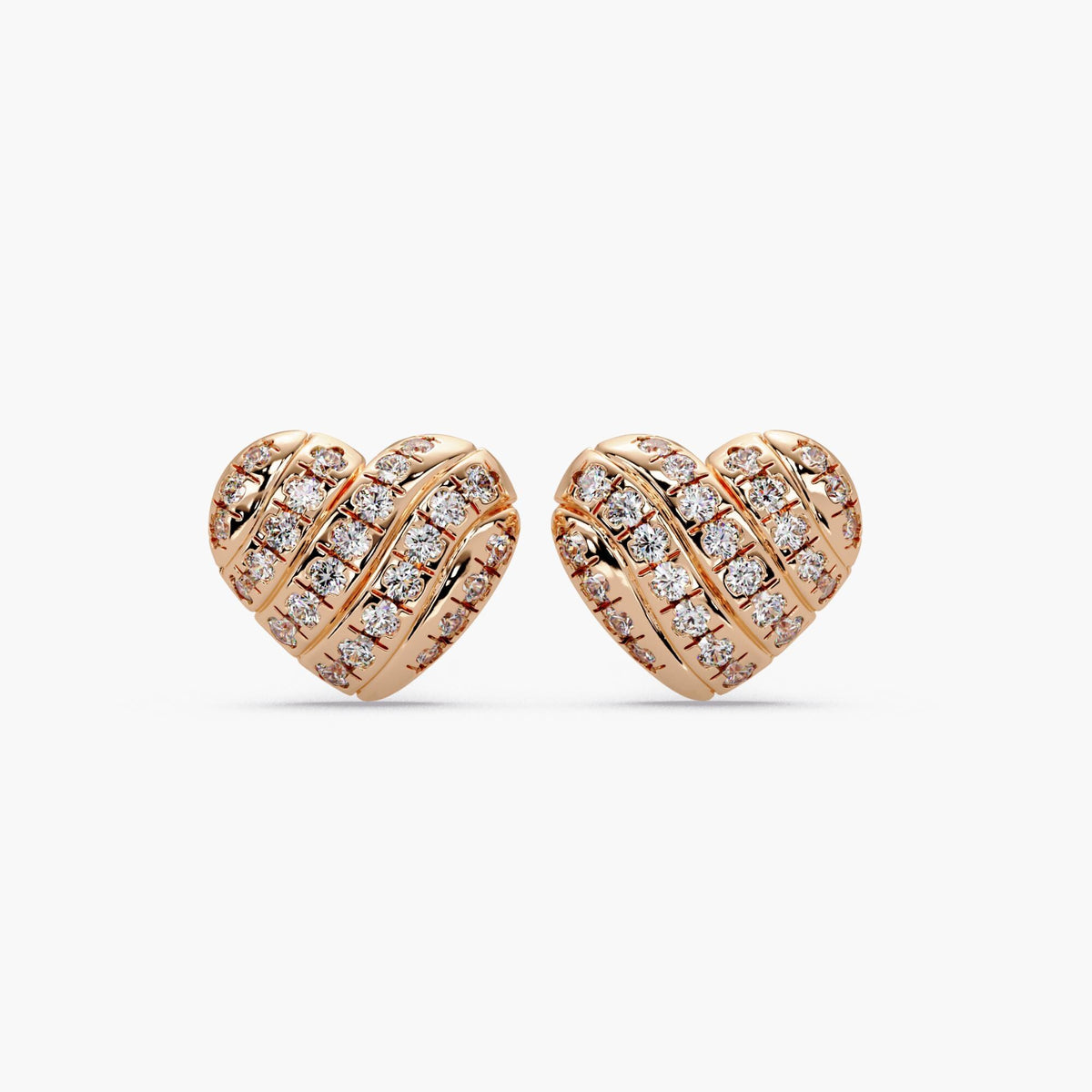 14k rose gold diamond heart earrings / pave diamond heart studs / 14k gold heart earrings / tiny diamond heart studs / natural diamond earrings