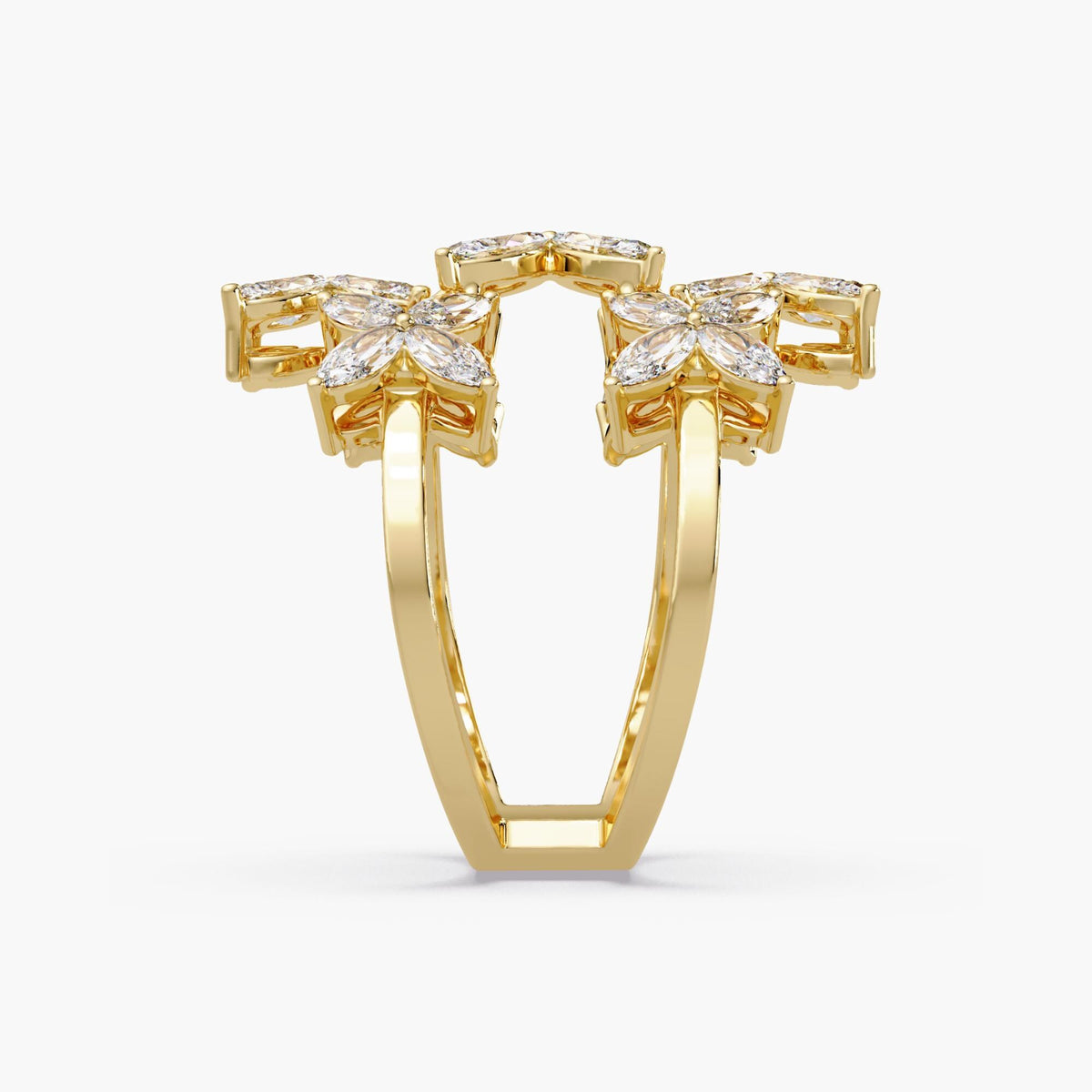 side profile floral diamond ring/open band marquise ring/statement gold ring/lab grown diamond cocktail ring