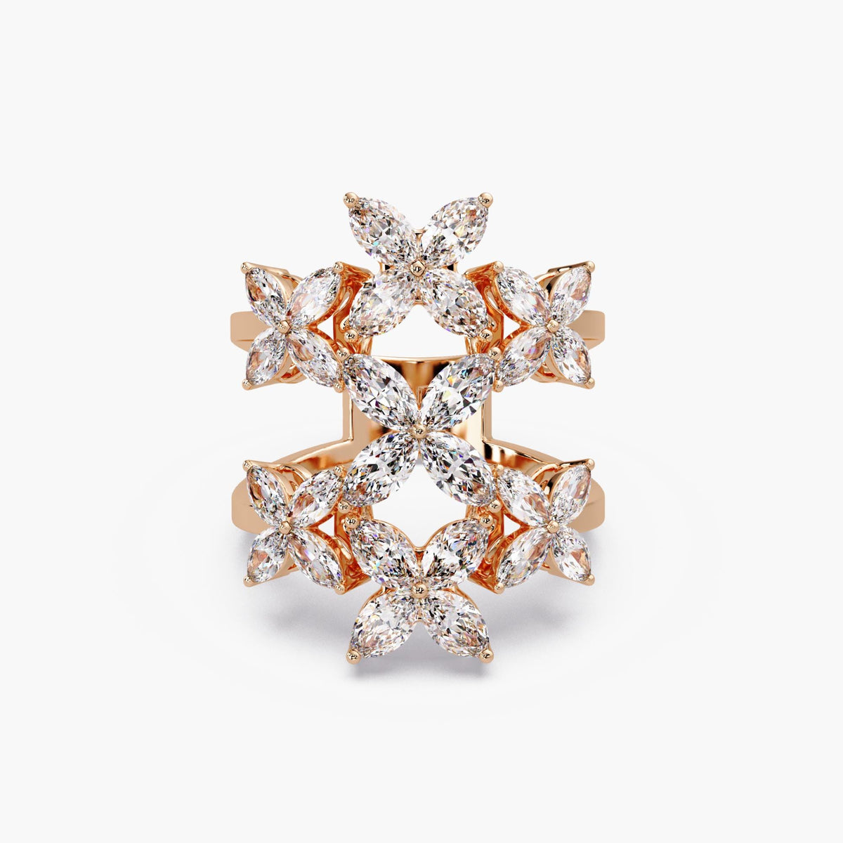 rose gold marquise flower ring/lab diamond floral cluster ring/statement cocktail ring/bold floral diamond ring