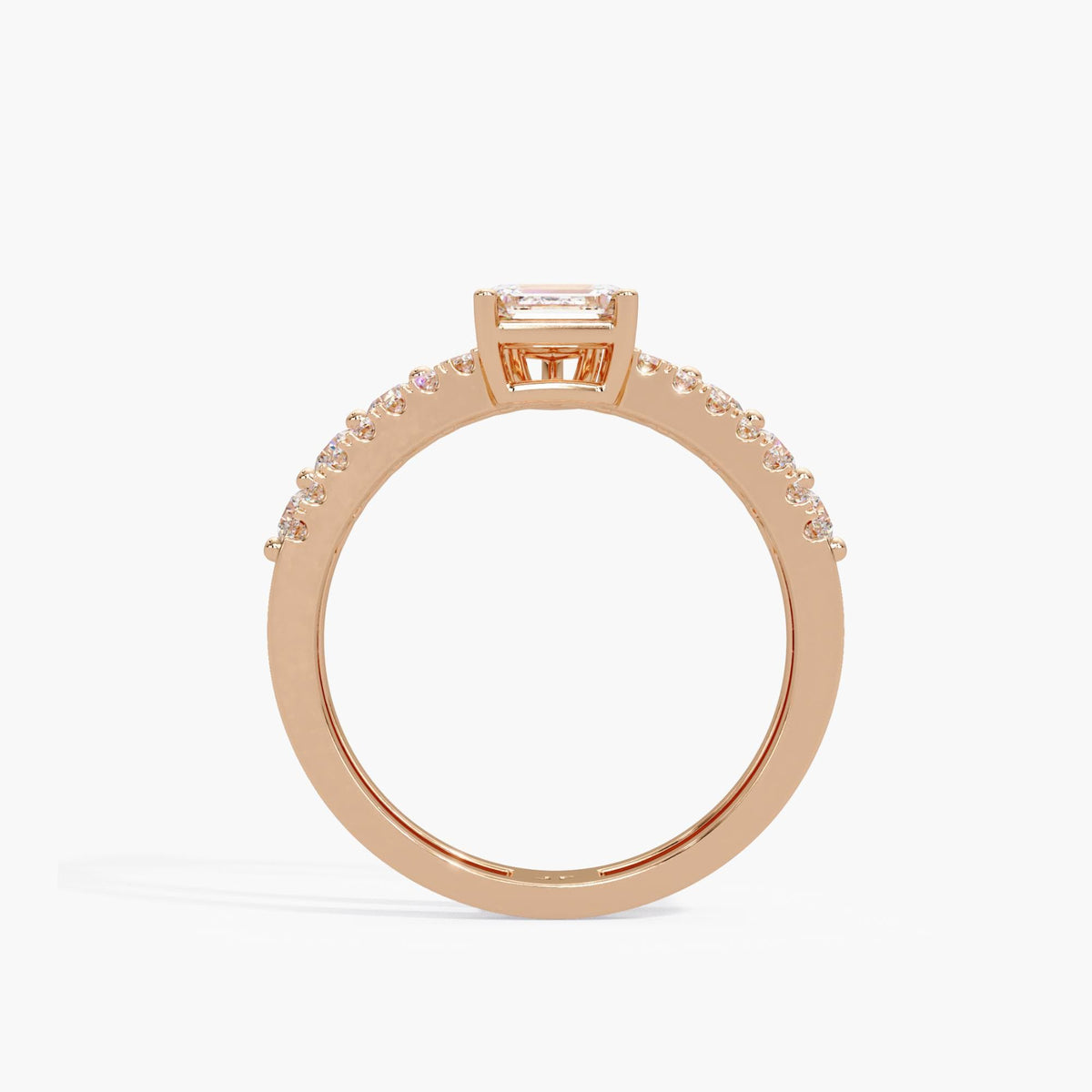 rose gold pear emerald ring / stackable diamond ring / layered bridal ring / open band diamond ring / contemporary ring design