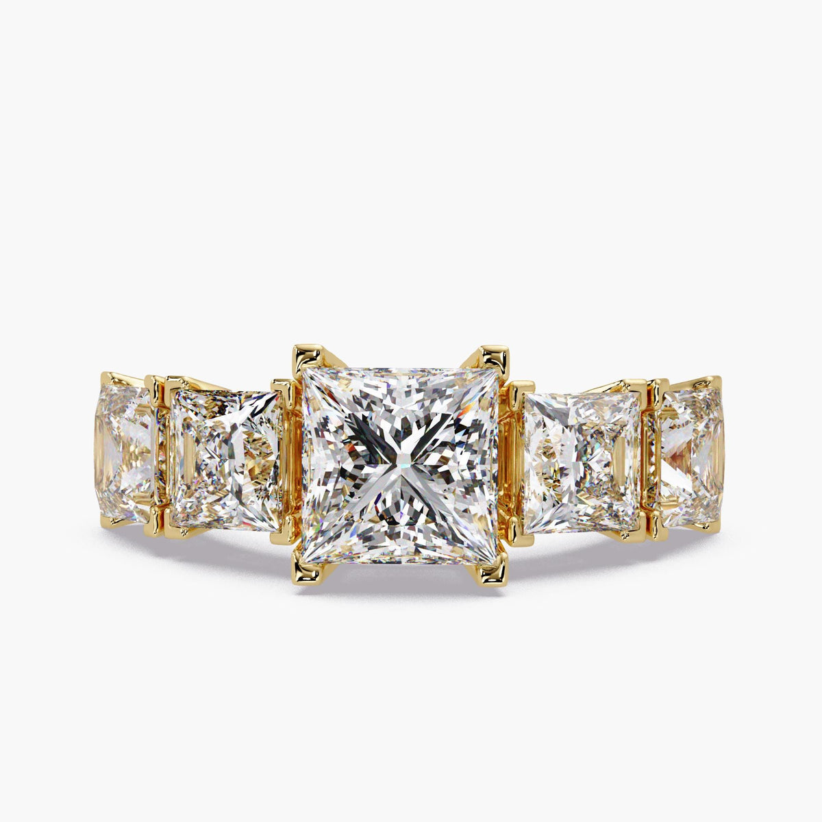 14K yellow gold princess cut lab diamond band / 5 stone diamond ring lab grown / diamond wedding band 5 stone / princess cut wedding band / square diamond band / lab grown diamond wedding band