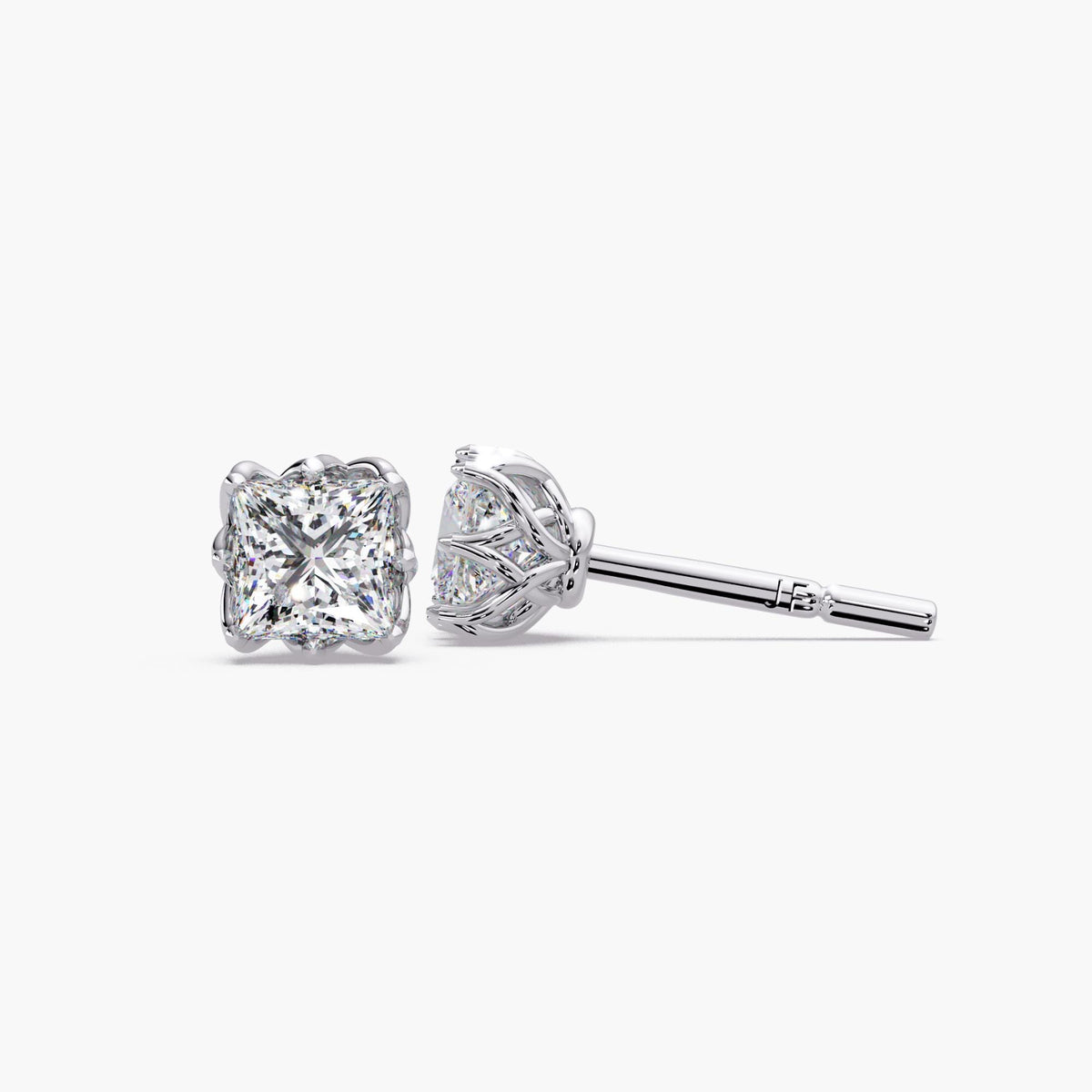 princess cut diamond studs white gold / lab grown diamond stud earrings white gold / square diamond studs white gold / 4 carat studs white gold