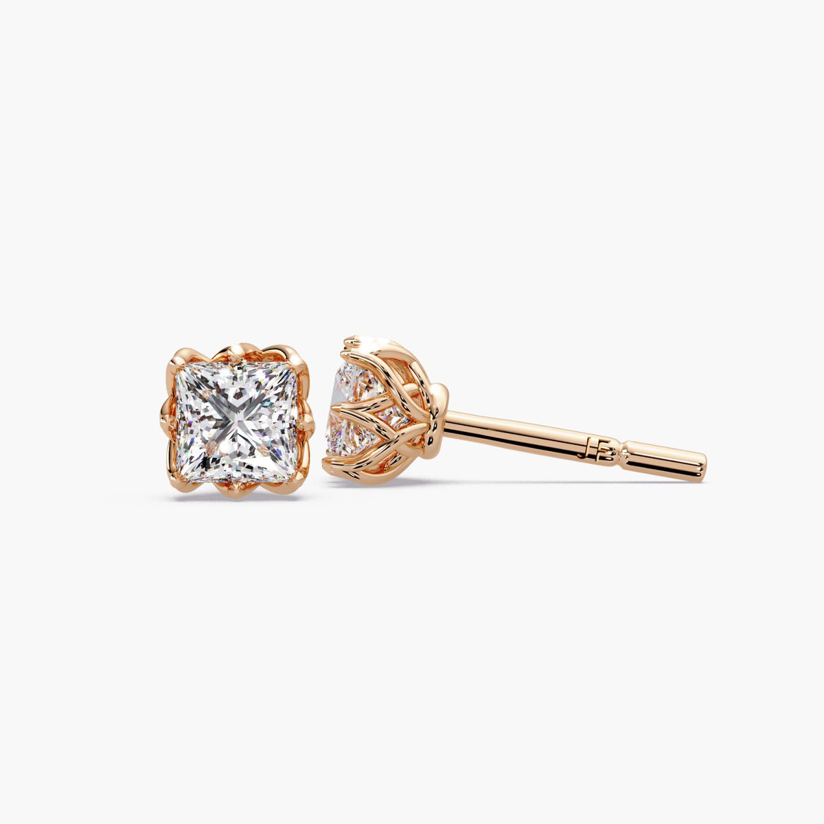 princess cut diamond studs rose gold / lab diamond stud earrings rose gold / square diamond studs rose gold / solitaire diamond studs rose gold
