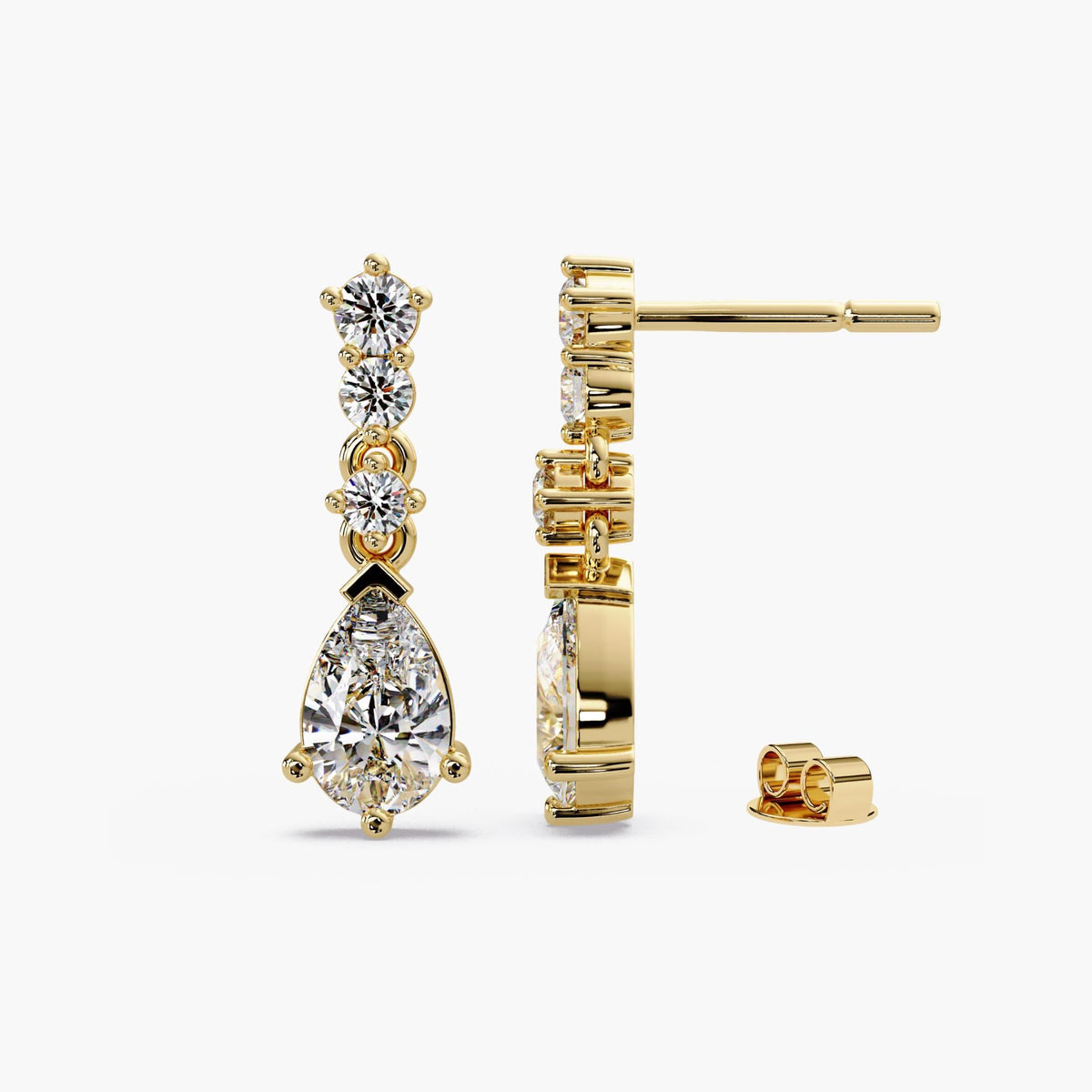 2 Ctw Diamond Earrings, 14Kt Gold Lab Grown Diamond Earrings, Pear Teardrop & Round Dangle Earrings