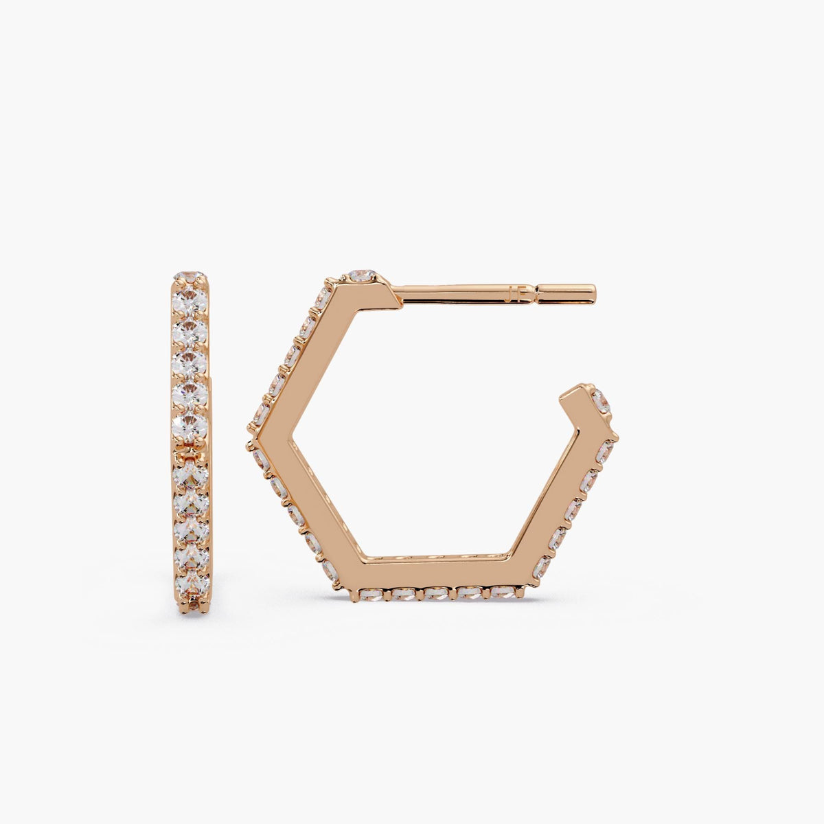 rose gold diamond hoop earrings / geometric diamond huggies / lightweight pave hoops / structured gold hoops / fine jewelry earrings