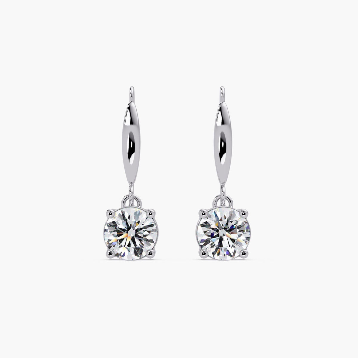 white gold diamond drop earrings / round solitaire earrings / lab grown diamond drops / french hook earrings / dangling diamond earrings