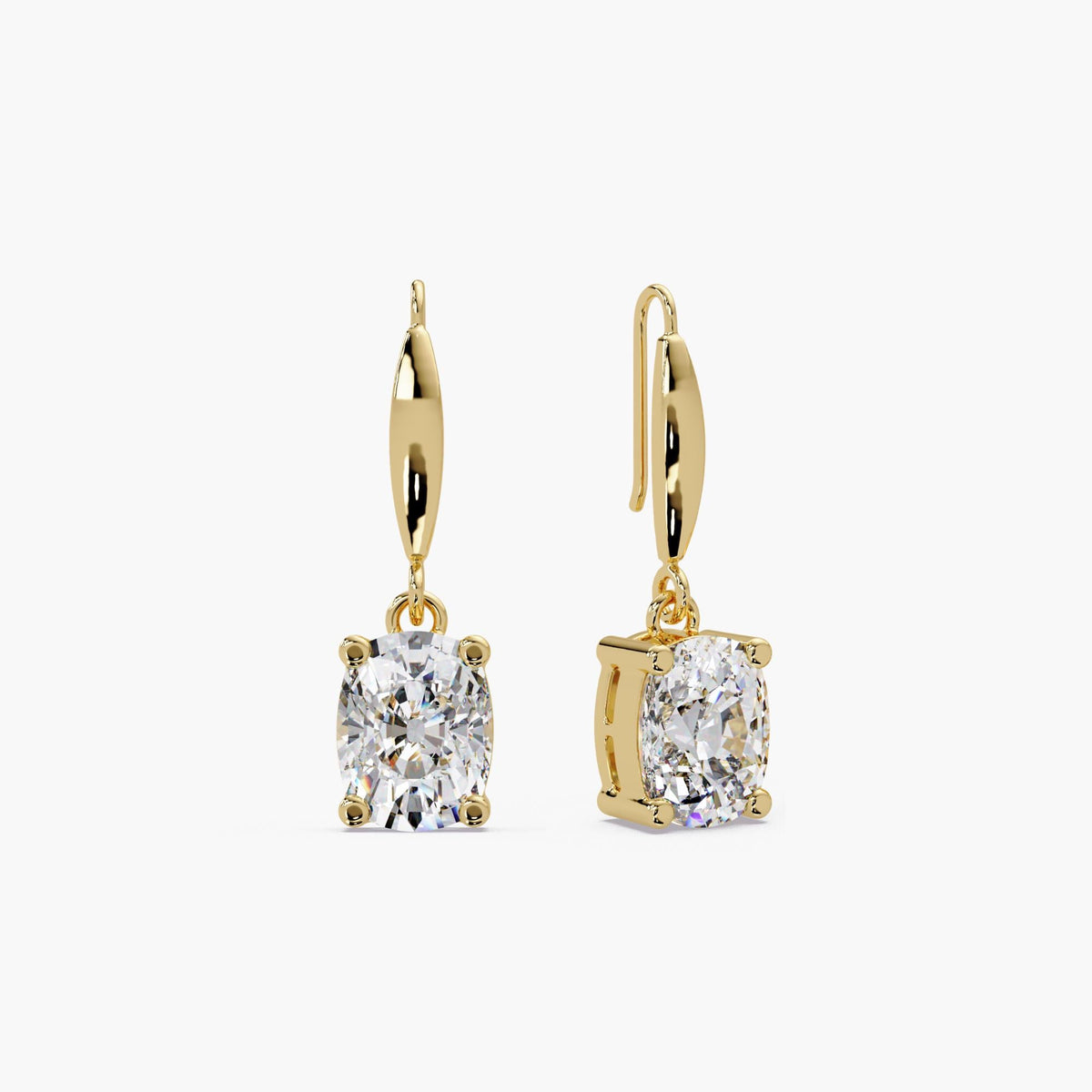 cushion cut diamond drop earrings / cushion cut solitaire earrings / lab grown diamond dangle earrings / 14k gold diamond earrings / IGI certified diamonds