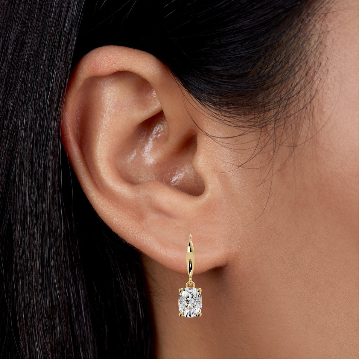 cushion lab diamond earrings / 14k gold drop earrings / minimalist diamond drop earrings / dangling diamond earrings / fine jewelry earrings