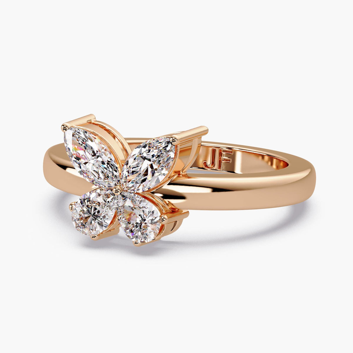 14K Gold Butterfly Diamond Ring | 0.70 Ctw Marquise & Pear Lab Diamond Ring