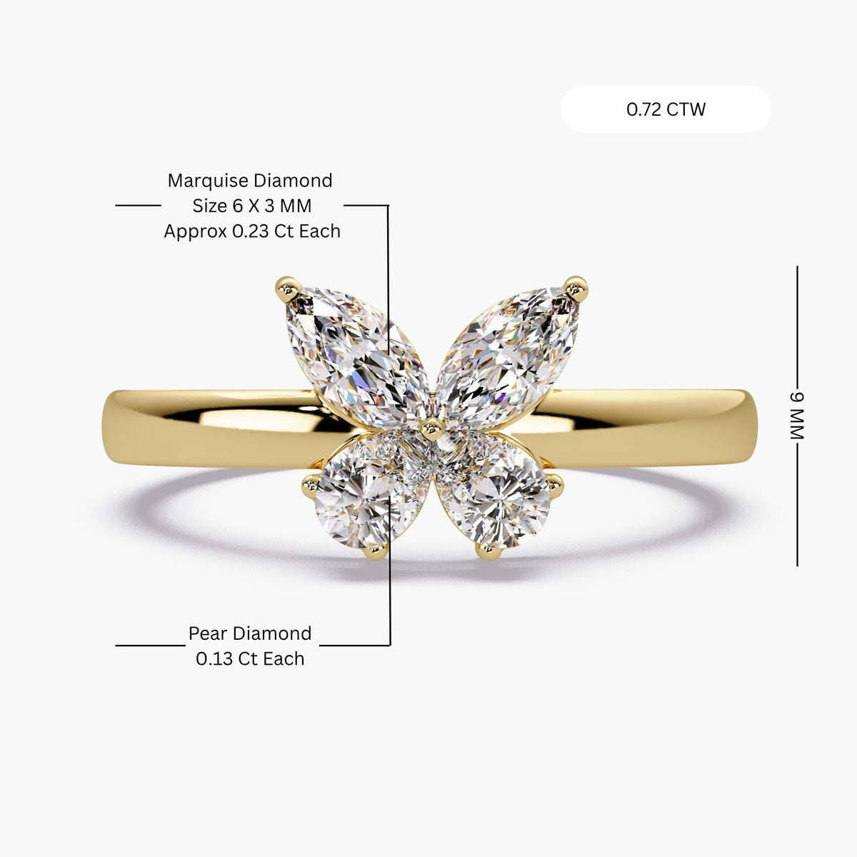 butterfly promise ring/lab grown diamond ring/stacking diamond ring/unique gold ring/everyday luxury jewelry
