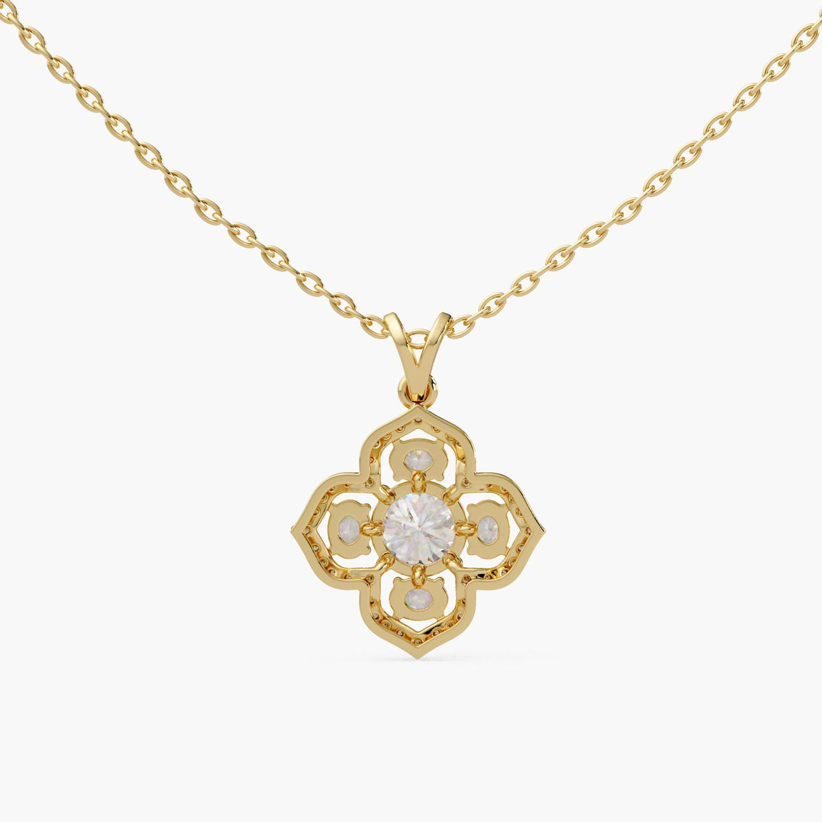 quatrefoil diamond pendant/gold flower charm necklace/1 ctw diamond necklace/layering necklace/everyday fine jewelry