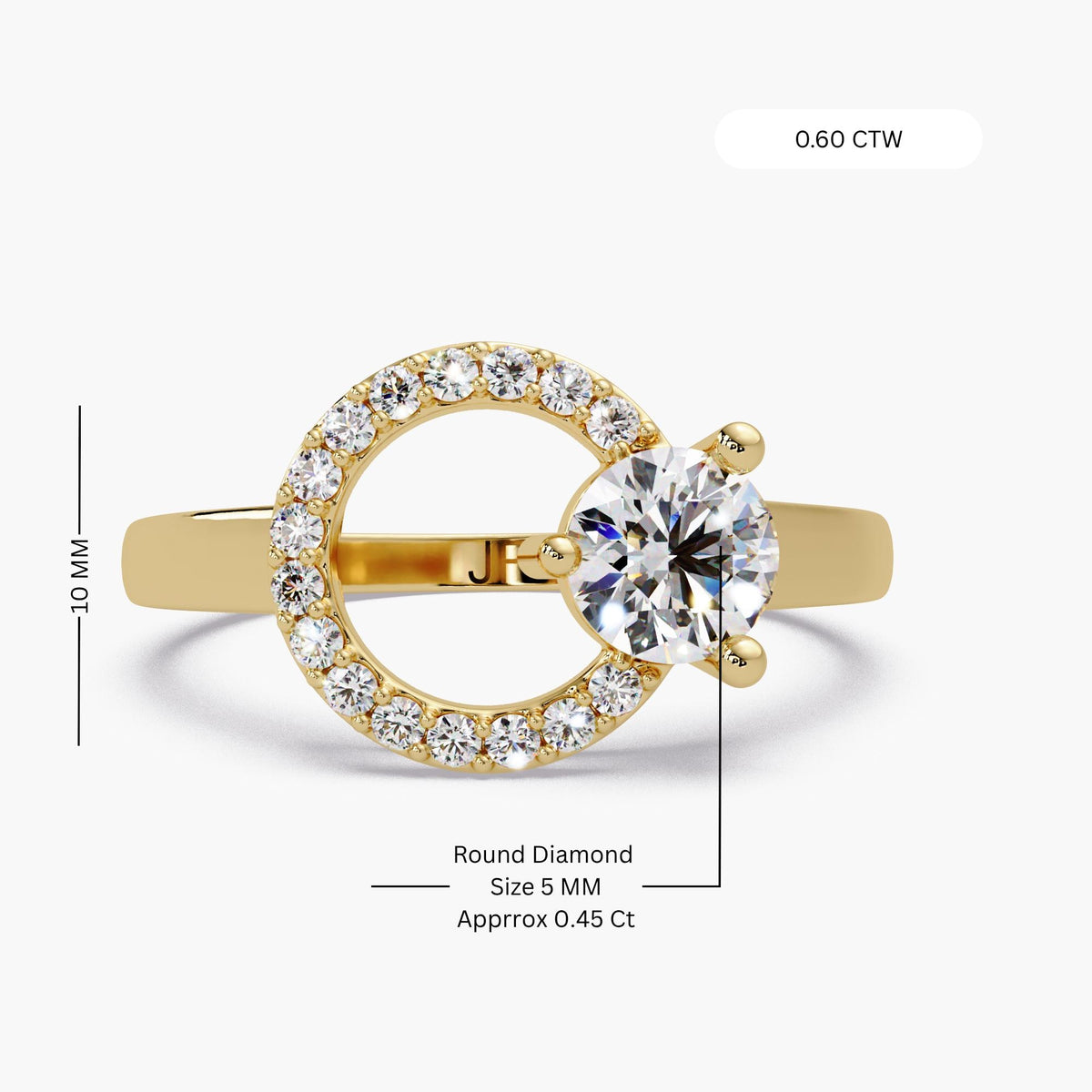 round lab diamond ring / 10mm circle ring in 14K gold / chunky open circle diamond ring / modern gold fashion ring