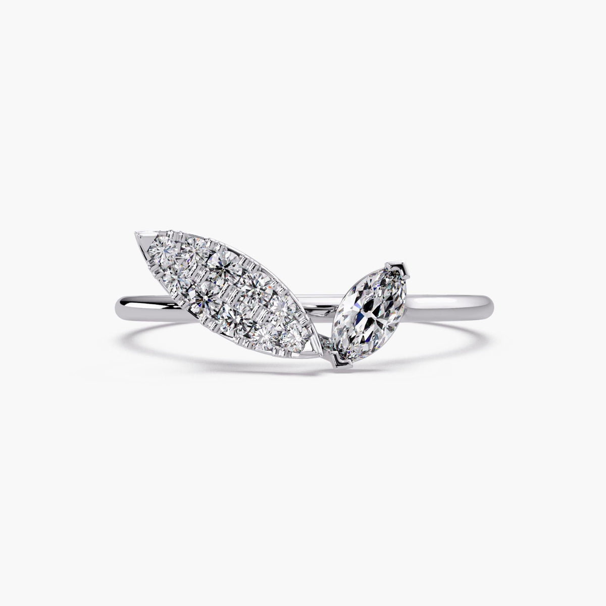 white gold marquise ring / leaf cluster ring / asymmetrical diamond ring / lab diamond stacking ring / marquise gold ring