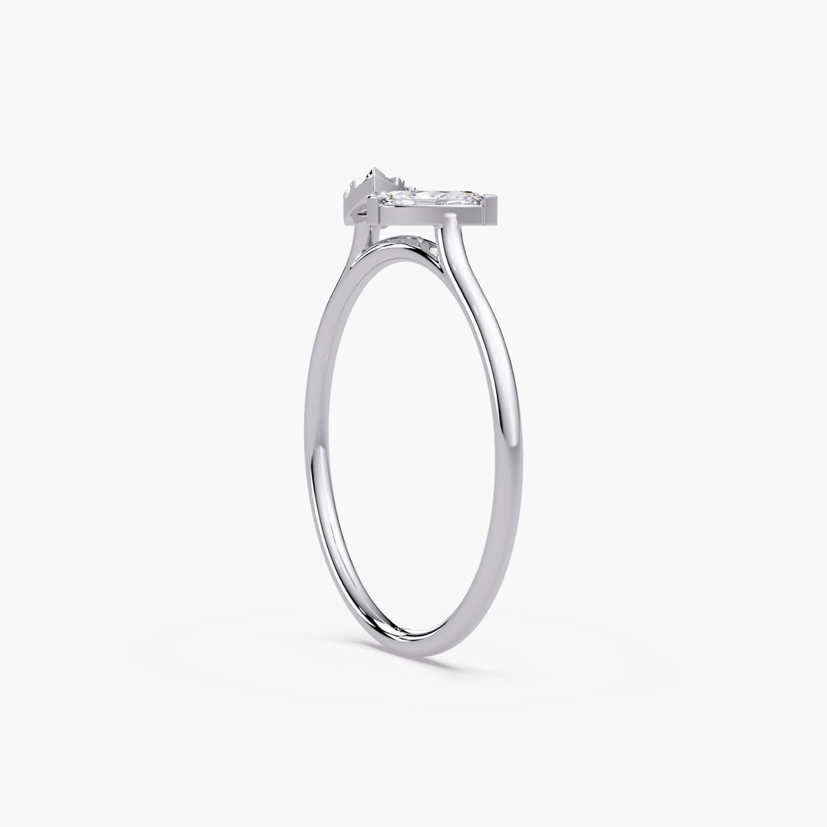 slim band diamond ring / low setting diamond ring / minimalist bridal ring / open bypass ring / thin marquise ring
