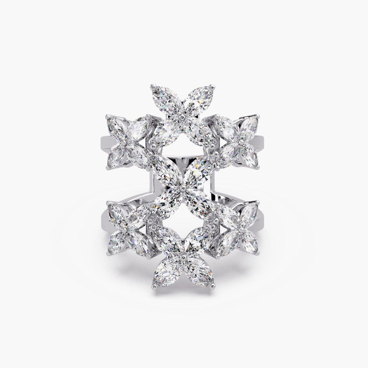white gold marquise flower ring/lab diamond floral cluster ring/statement cocktail ring/bold floral diamond ring