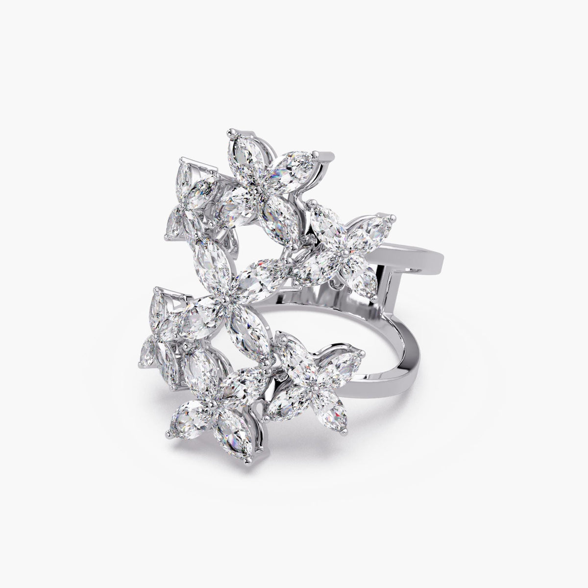 white gold marquise flower ring/lab diamond floral cluster ring/statement cocktail ring/bold floral diamond ring