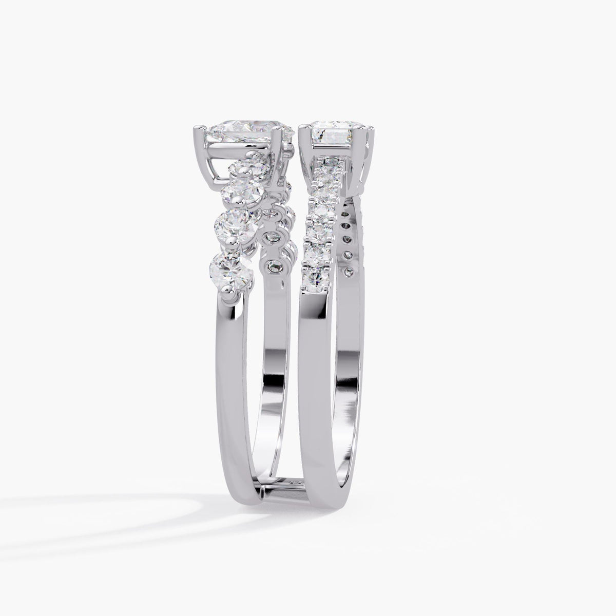 14k white gold 1 ctw lab diamond ring / open gap stack ring / double row gold ring / pear emerald diamond ring dimension