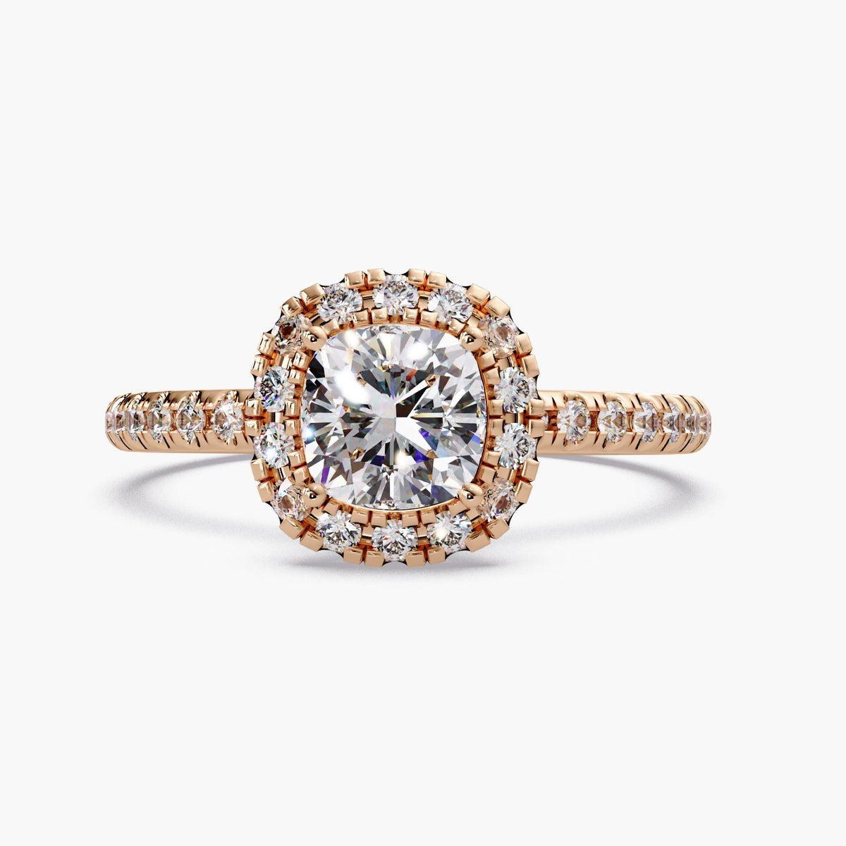 14k rose gold cushion cut ring/lab diamond cushion halo ring/bridal halo diamond ring