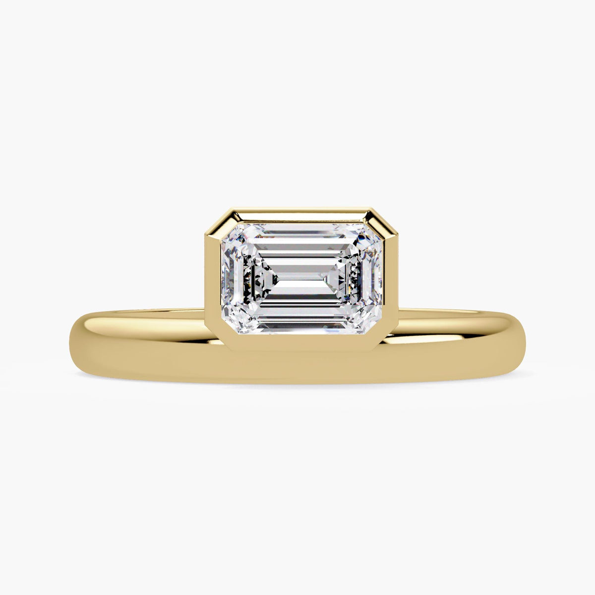 14k yellow gold emerald cut bezel ring / offset emerald cut diamond ring / bezel set lab grown diamond / modern engagement ring / yellow gold solitaire ring