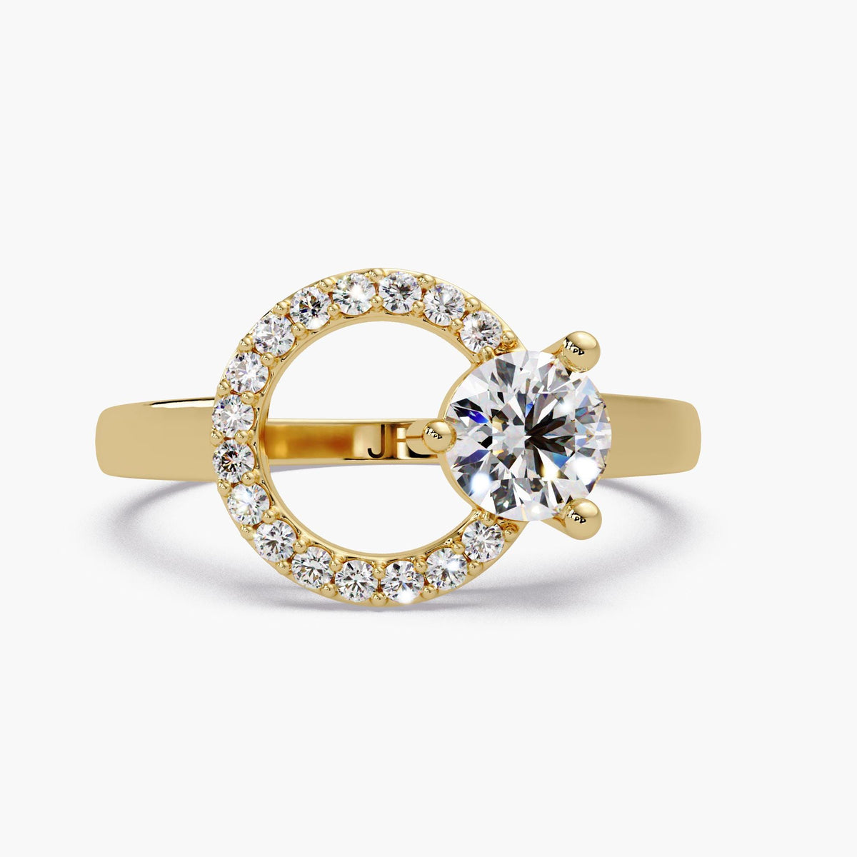 14K gold circle ring / lab diamond open circle ring / chunky gold statement ring / round diamond index finger ring