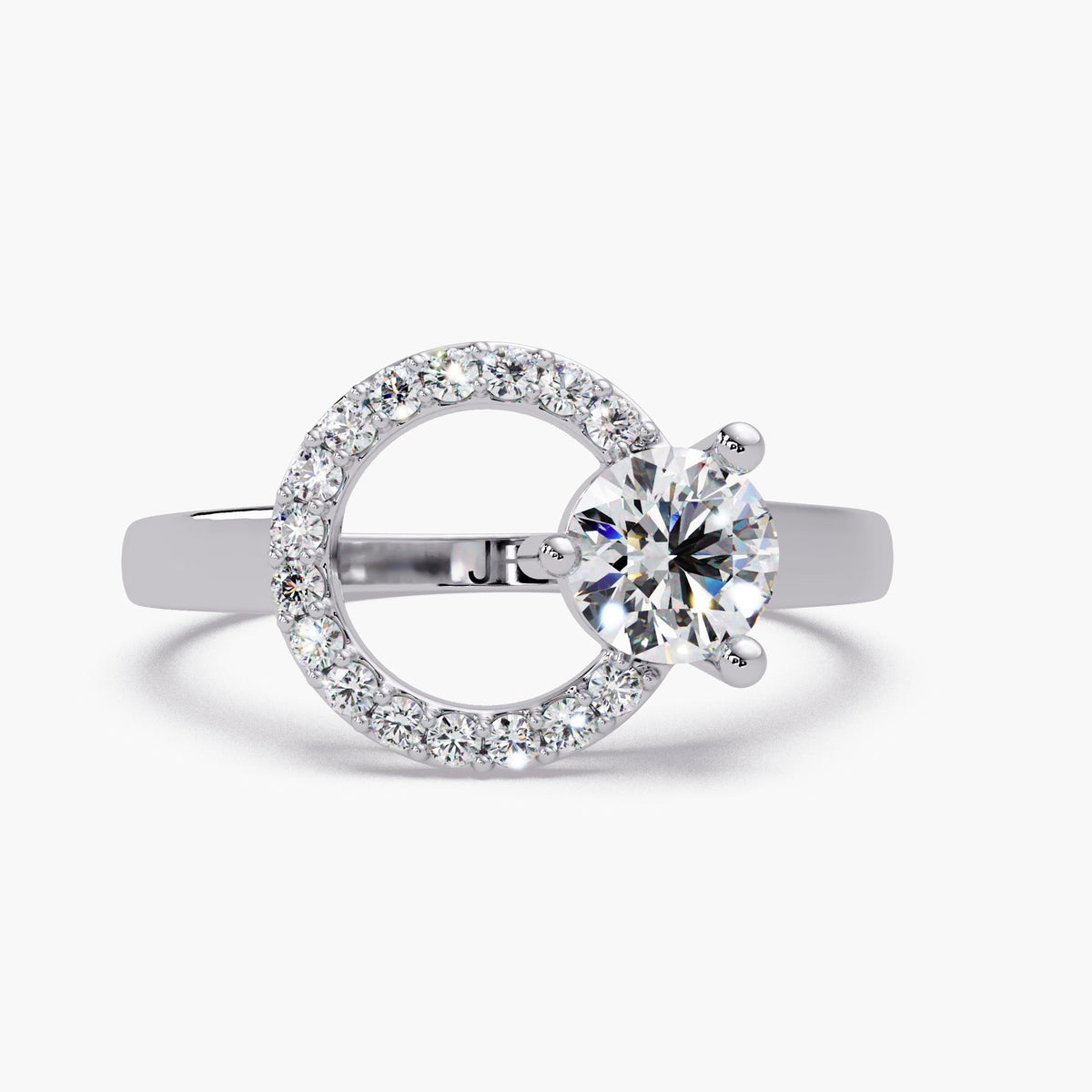 open circle diamond ring / round center diamond ring / chunky gold index ring / sculptural modern diamond ring