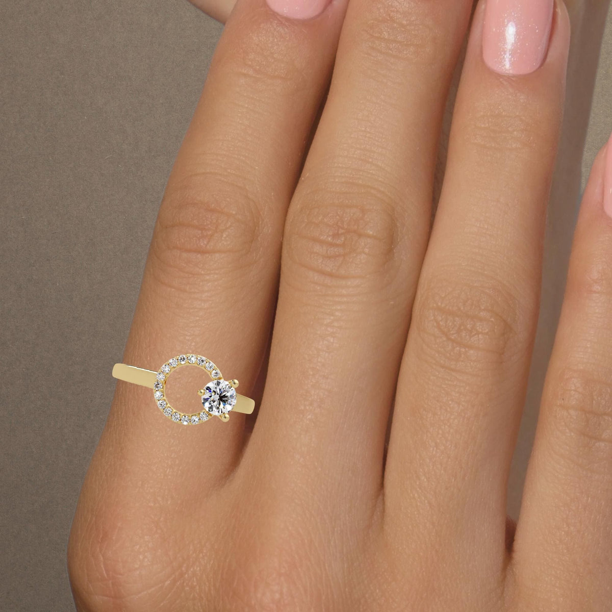14K Gold Circle Ring | Round Lab Diamond Ring | Chunky Gold Statement Ring | Open Circle Ring | Index Finger Ring