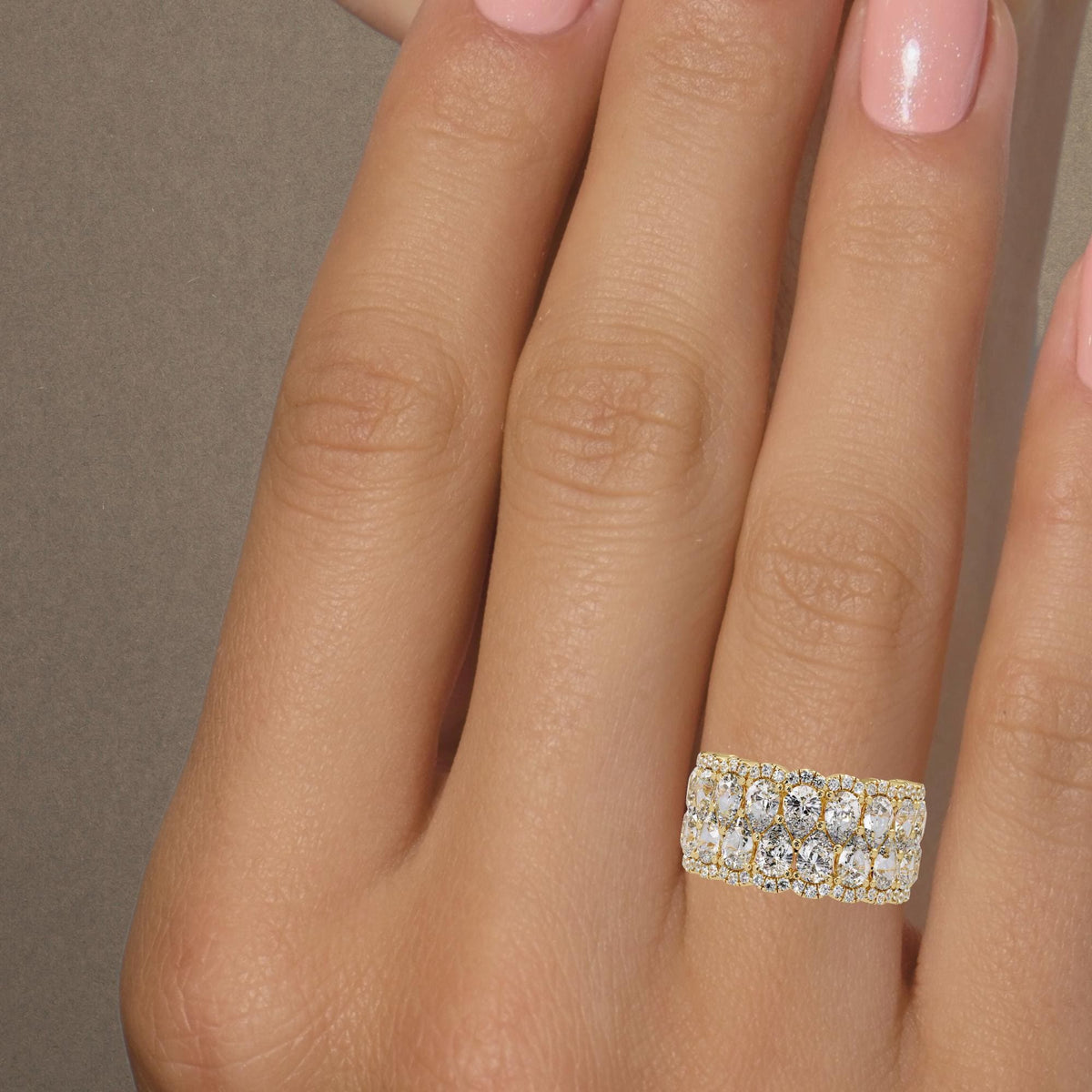 Multi row pear lab grown diamond wedding band with pavé diamonds