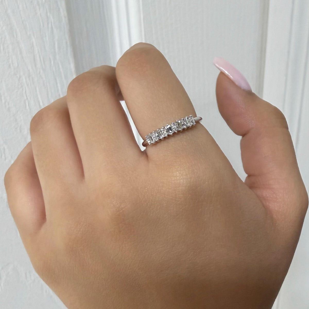14k Gold Baguette Wedding Ring, Alternating Real Lab Diamond Ring, Solid Gold Half Eternity Ring, Minimalist Stackable Ring, Jewelry Gifts