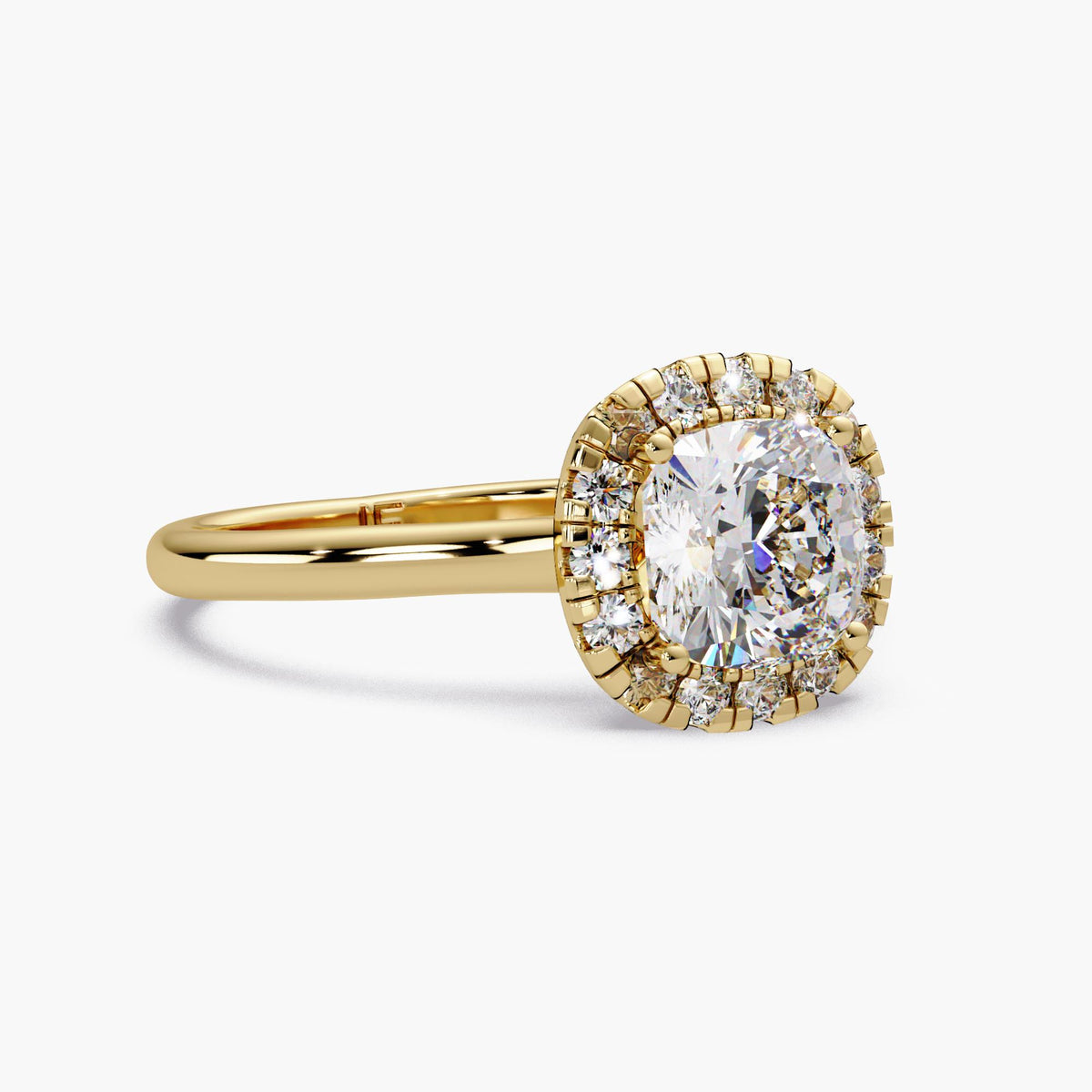 1.5 CTW Cushion Halo Engagement Ring, 14K Gold Cushion Cut Lab Diamond Ring, IGI Certified