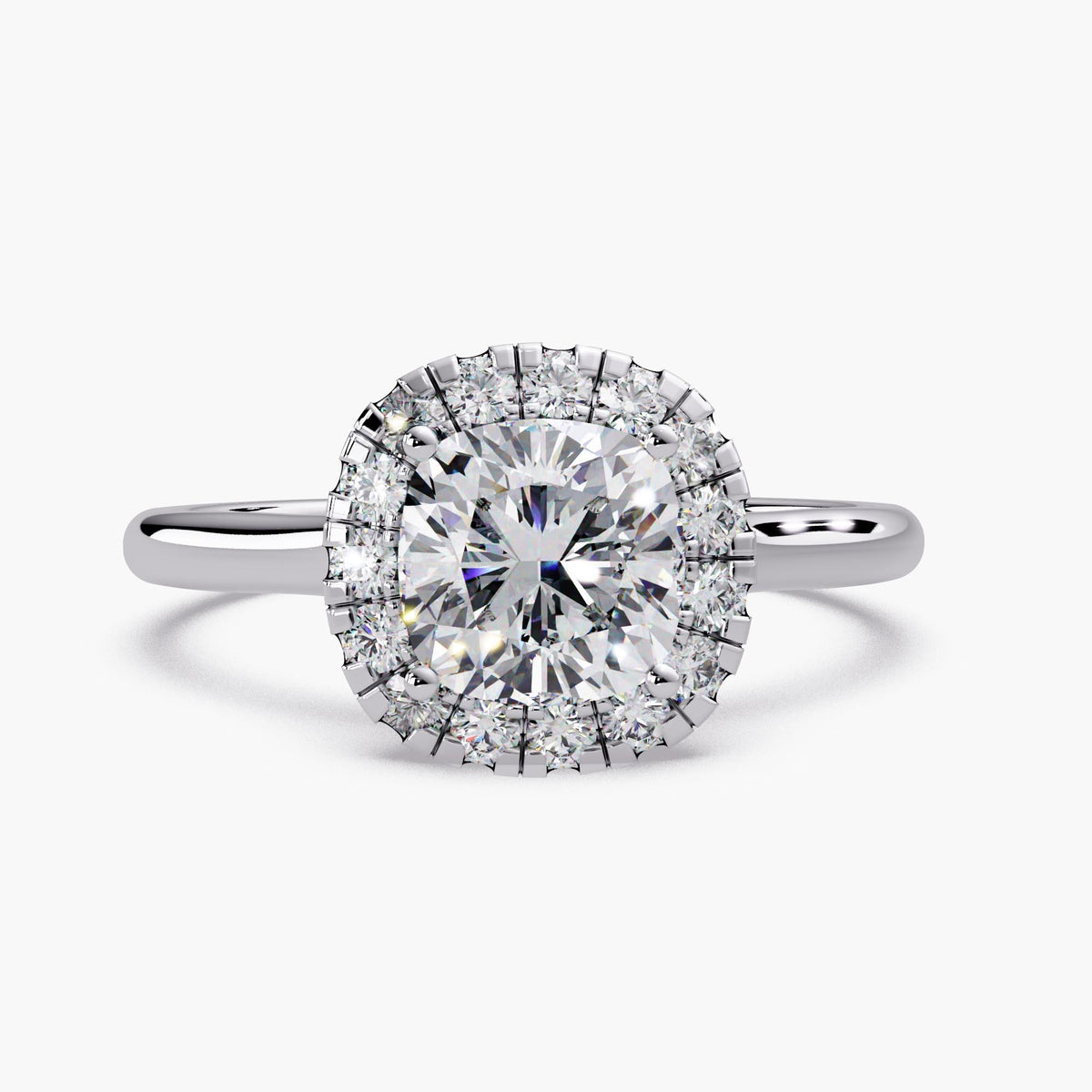 1.5 CTW Cushion Halo Engagement Ring, 14K Gold Cushion Cut Lab Diamond Ring, IGI Certified