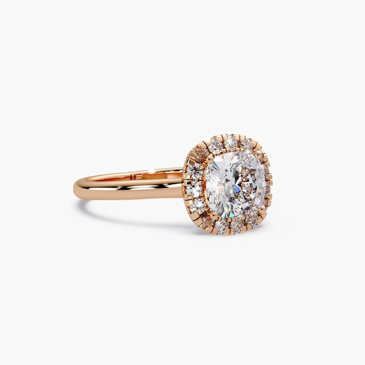 1.5 CTW Cushion Halo Engagement Ring, 14K Gold Cushion Cut Lab Diamond Ring, IGI Certified