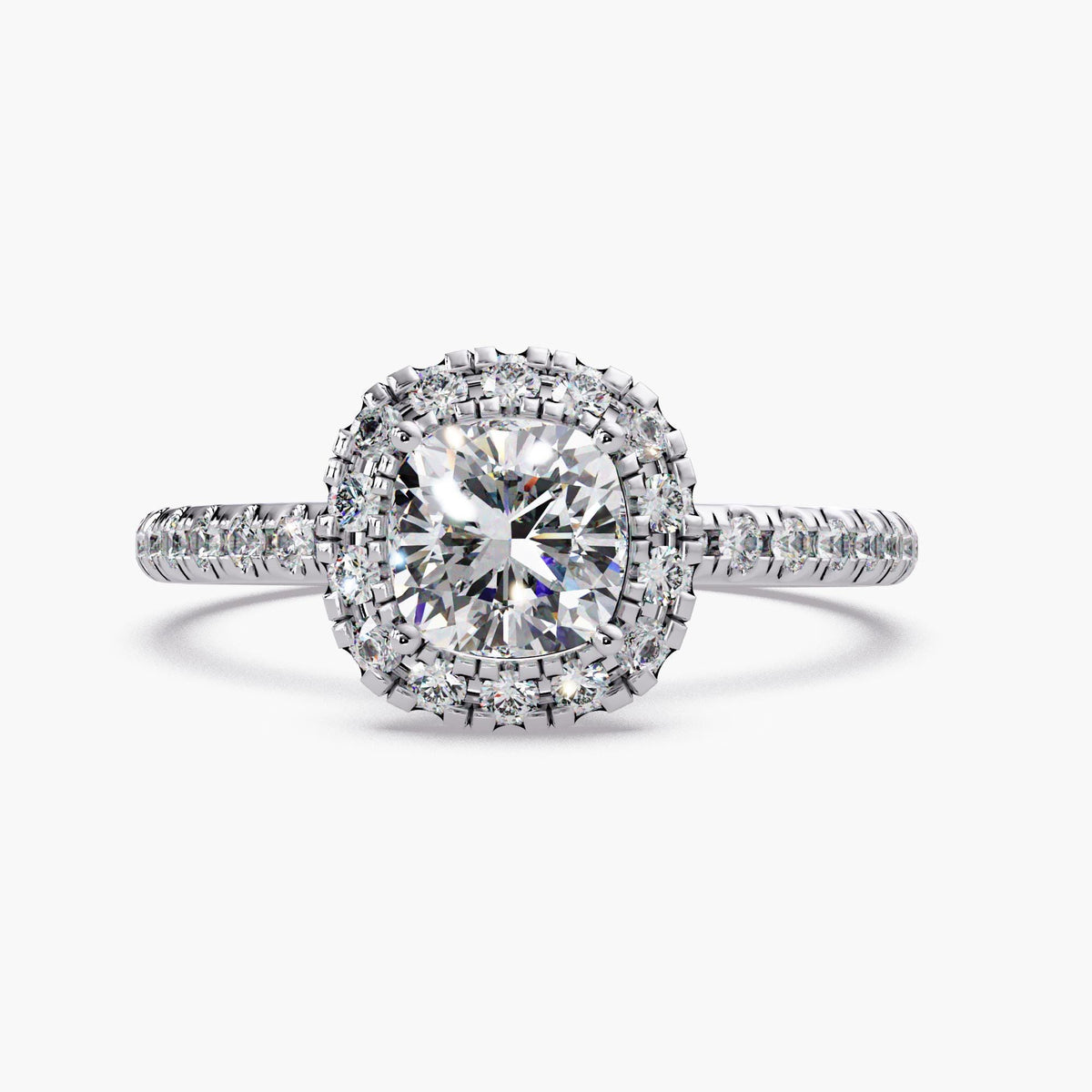white gold cushion engagement ring/square cushion halo ring/classic pave engagement ring