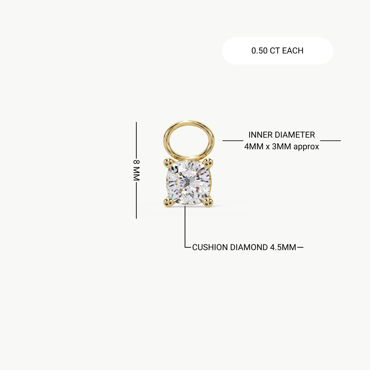 Cushion Diamond Drop Earrings Charm / Diamond Earrings Dangle / Dangle Earrings 14K / Solitaire Earring Charm / Lab Grown Dangling Diamond