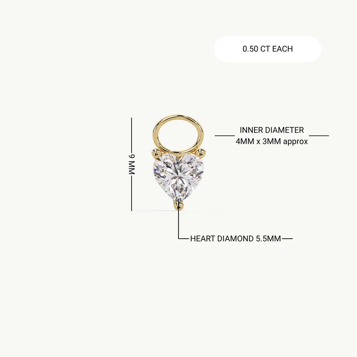 Heart Lab Diamond Drop Earrings Charm / Diamond Earrings Dangle / Dangle Earrings 14K / Solitaire Earring Charm / Lab Grown Dangling Diamond