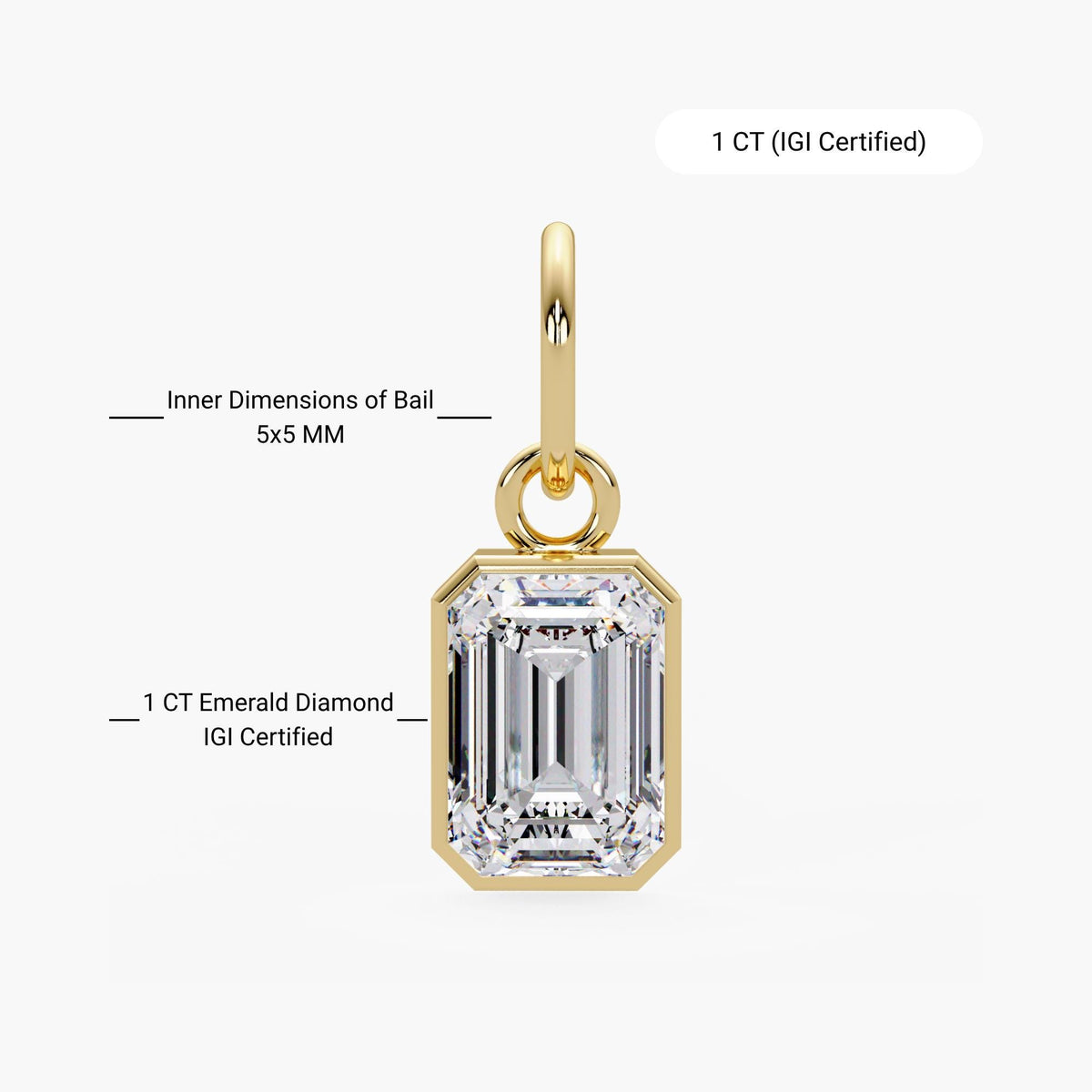 IGI Certified Emerald Cut Diamond Pendant in 14K Gold