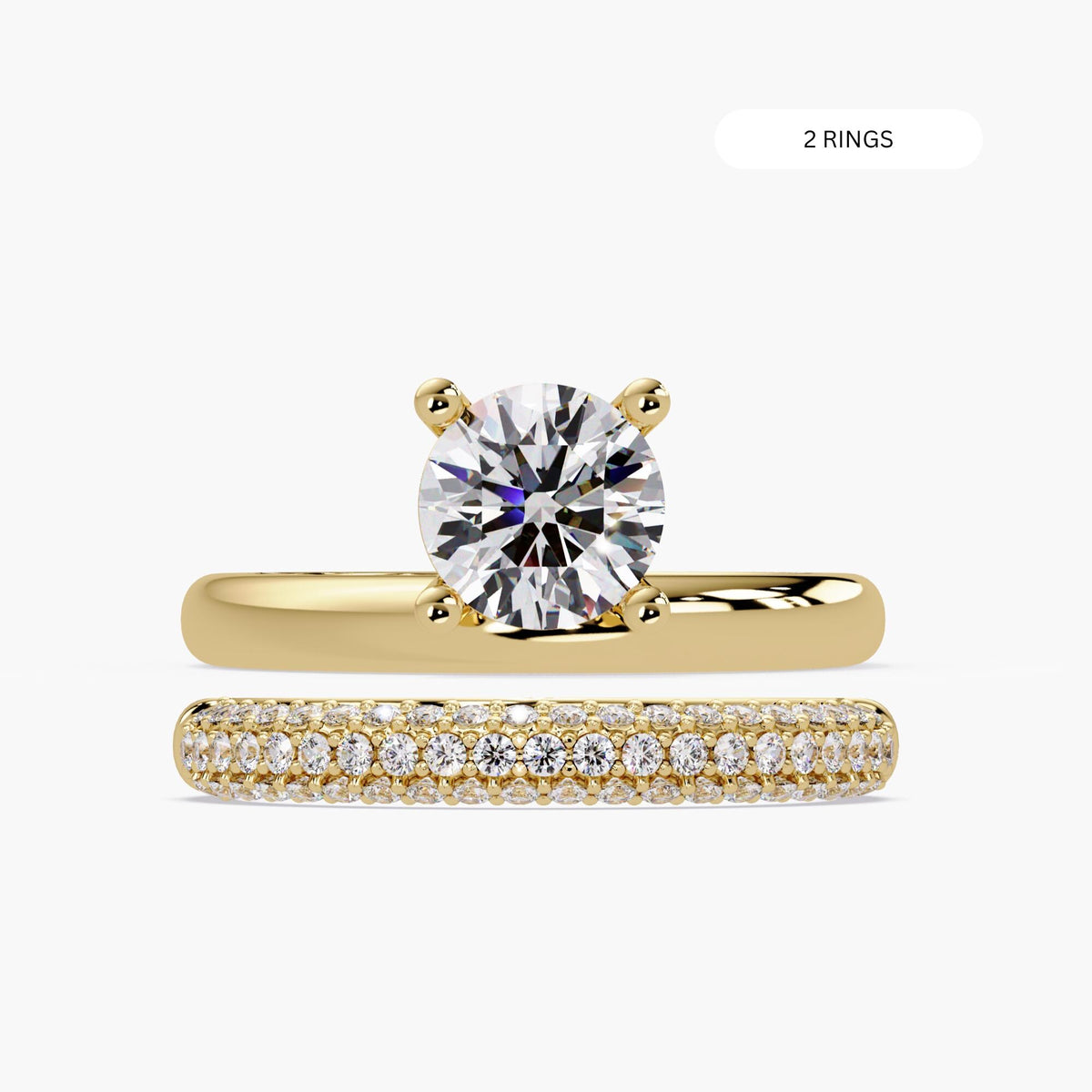 14K gold bridal ring set featuring round solitaire diamond
